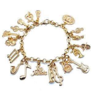 Gold Music Charm Bracelet Musician Note Instruments